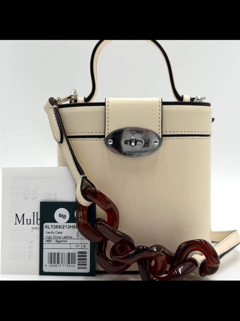 Mulberry Eggshell Leather Mini Vanity Bag with Tortoiseshell Chain